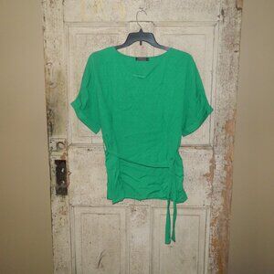 Amaryllis Linen Blend V Neck Belted Blouse Size XL (RR-26)